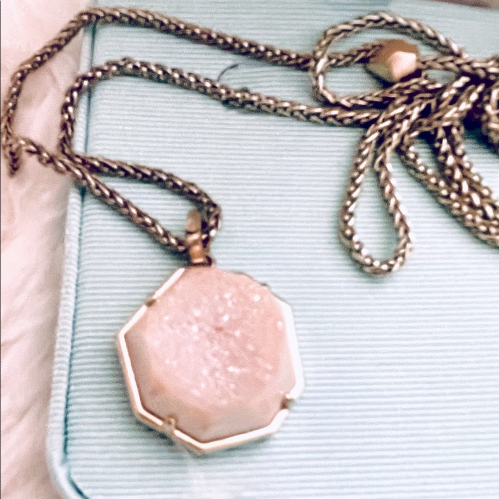 Kendra Scott White Sparkle Drusy Necklace set in Vintage Gold Plated Chain